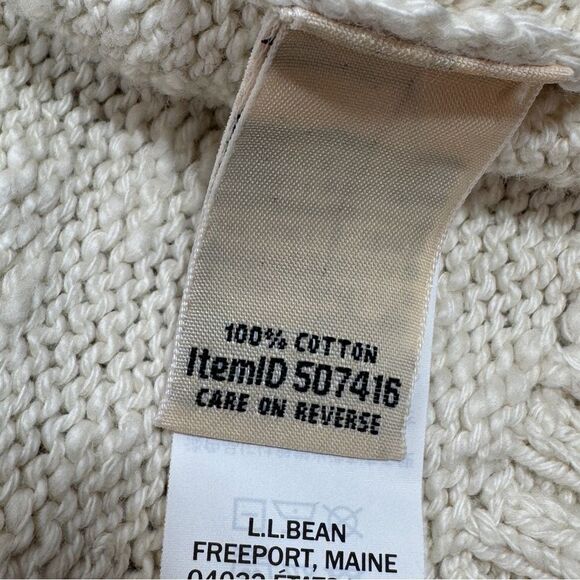 L.L. Bean Cotton Rolled Funnel Mock Neck Ragg Sweater Slub Knit Cream Medium - Picture 11 of 14